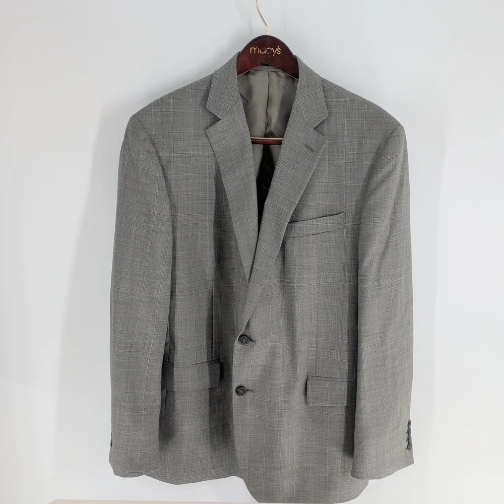 Stafford Tailored Culture 2-Button Check Sport Coat Classic Blazer Brown Sz 46 R